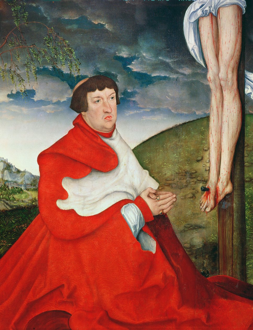 Albert, kardinalkurfyrst av Mainz ved foten av korset (detalj av 244970) av Lucas Cranach the Elder