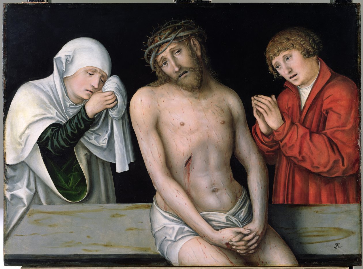 Kristus som sorgens mann med jomfruen og den hellige Johannes av Lucas Cranach the Elder