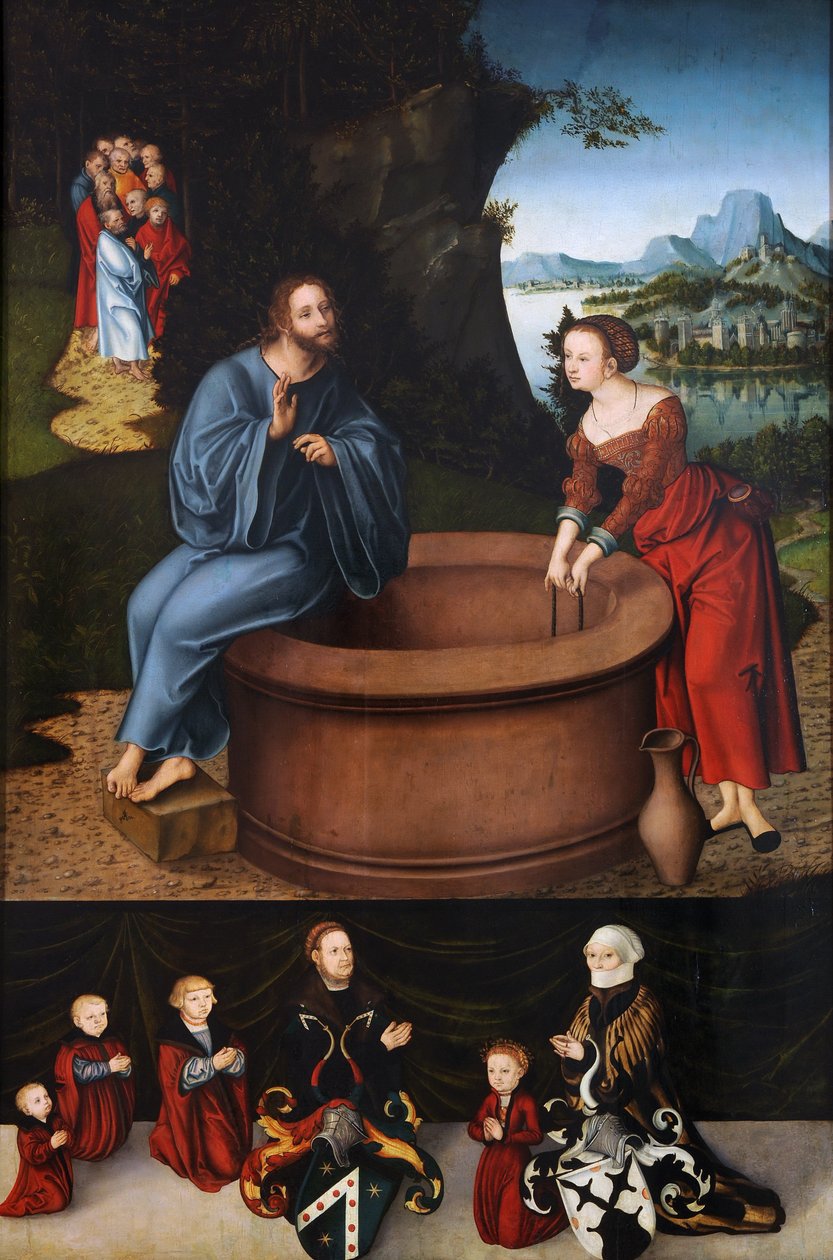 Kristus og den samaritanske kvinnen av Lucas Cranach the Elder