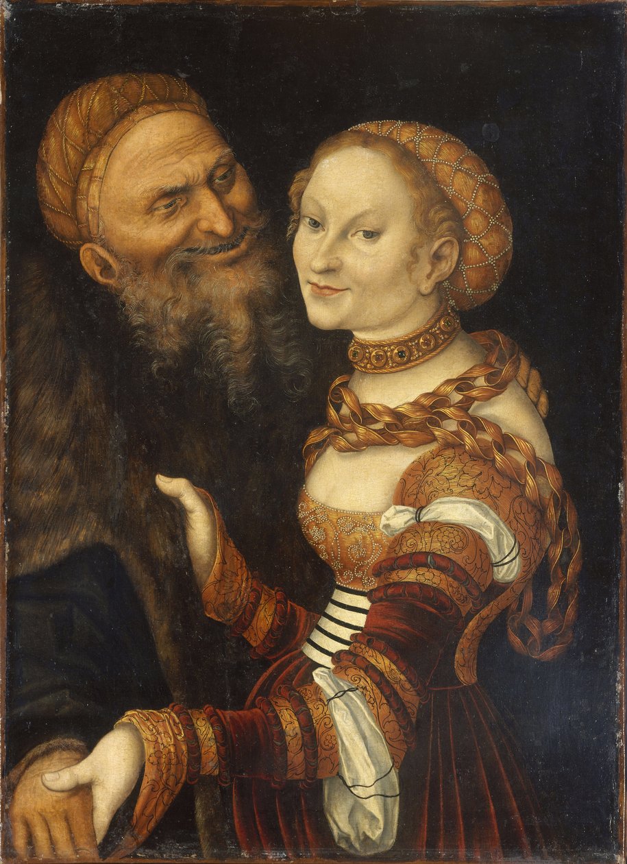 Kurtisan og gammel mann av Lucas Cranach the Elder