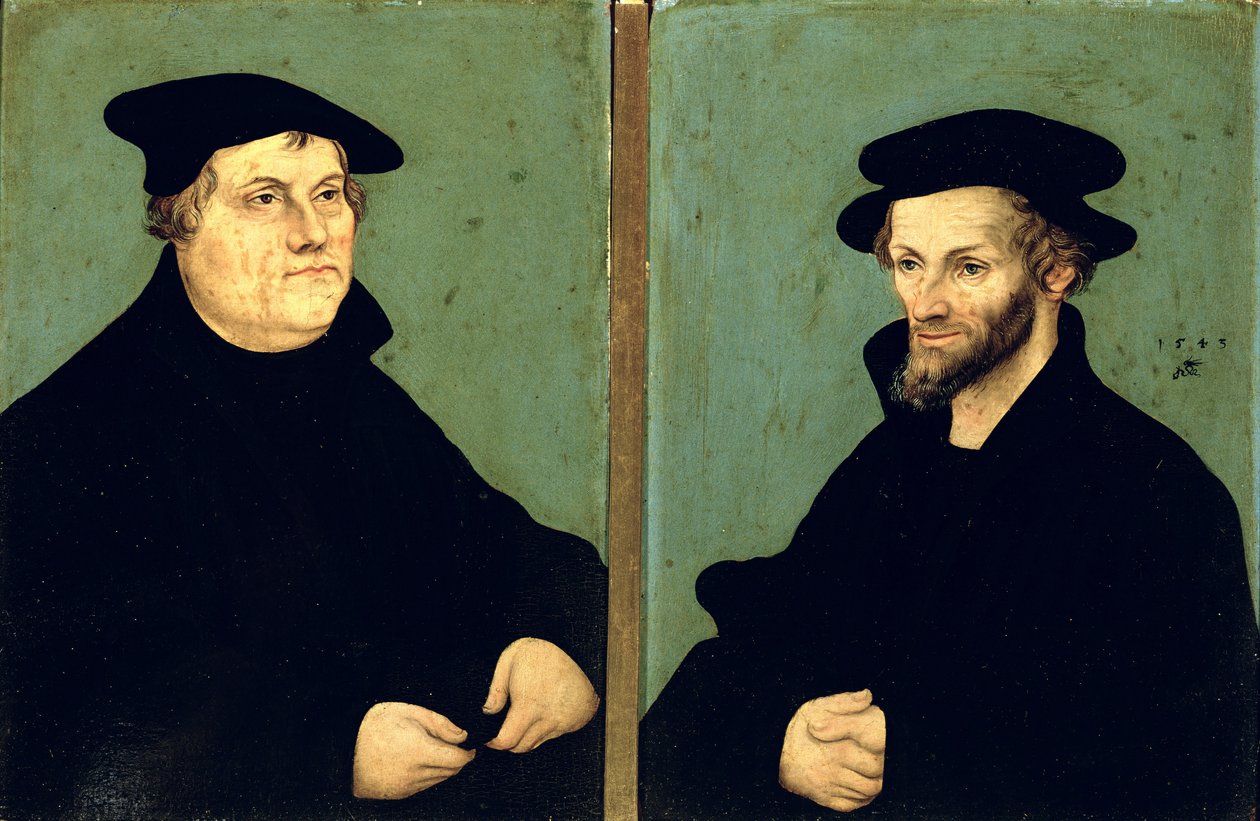 Dobbeltportrett av Martin Luther (1483-1546) og Philipp Melanchthon (1497-1560) 1543 av Lucas Cranach the Elder