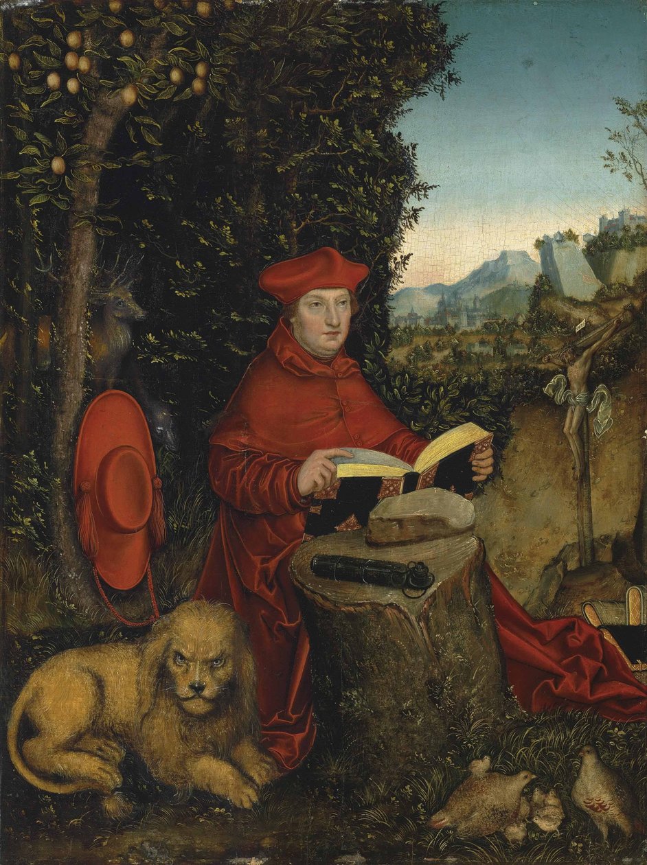 Kardinal Albrecht av Brandenburg som Saint Jerome av Lucas Cranach the Elder