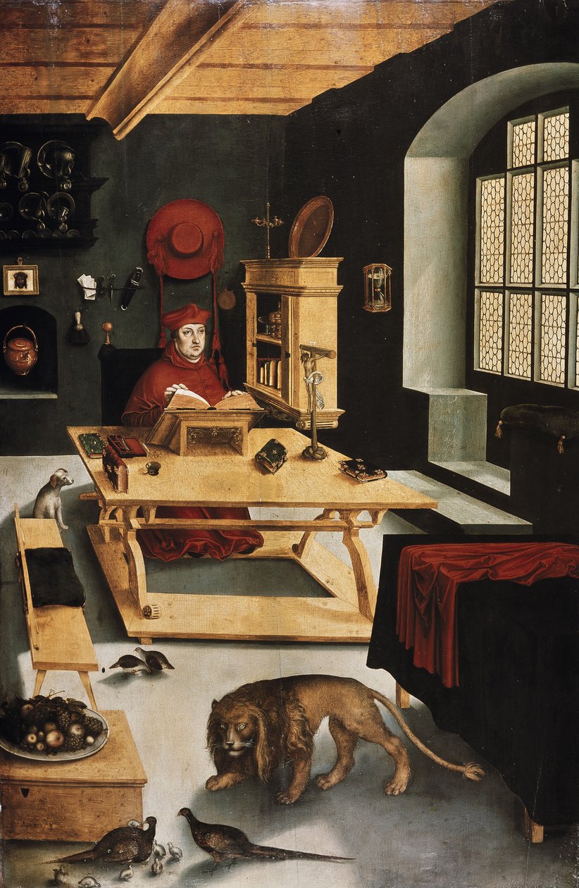 Kardinal Albrecht av Brandenburg som Hieronymus i saken av Lucas Cranach the Elder