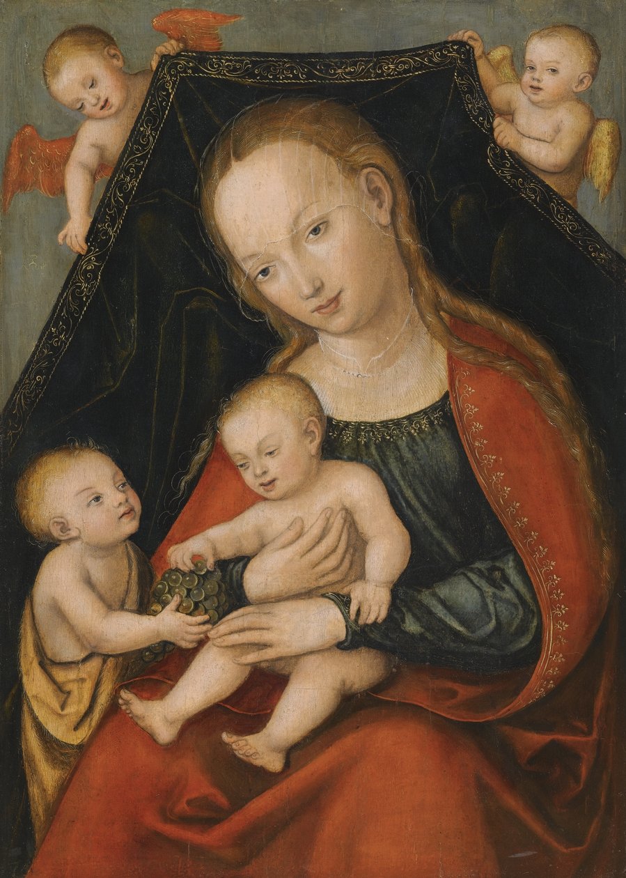 Madonna med Jesusbarnet, døperen Johannes og to engler av Lucas Cranach the Elder