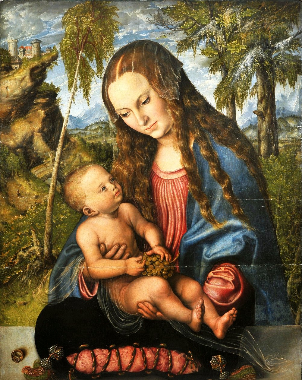 Madonna under grantreet av Lucas Cranach the Elder