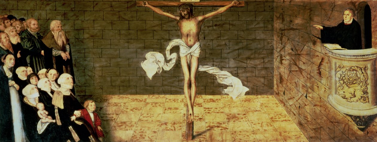 Martin Luthers preken, detalj fra en triptyk, 1547 (detalj av 51406) av Lucas Cranach the Elder