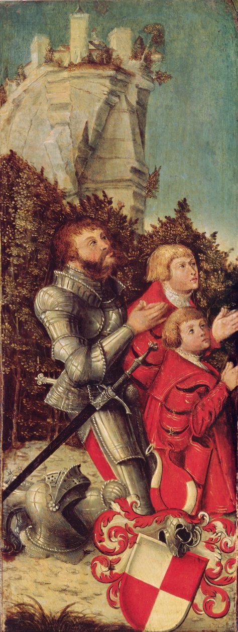 Portrett av en ridder med sine to sønner, ca. 1518-25 (olje på tre) av Lucas Cranach the Elder