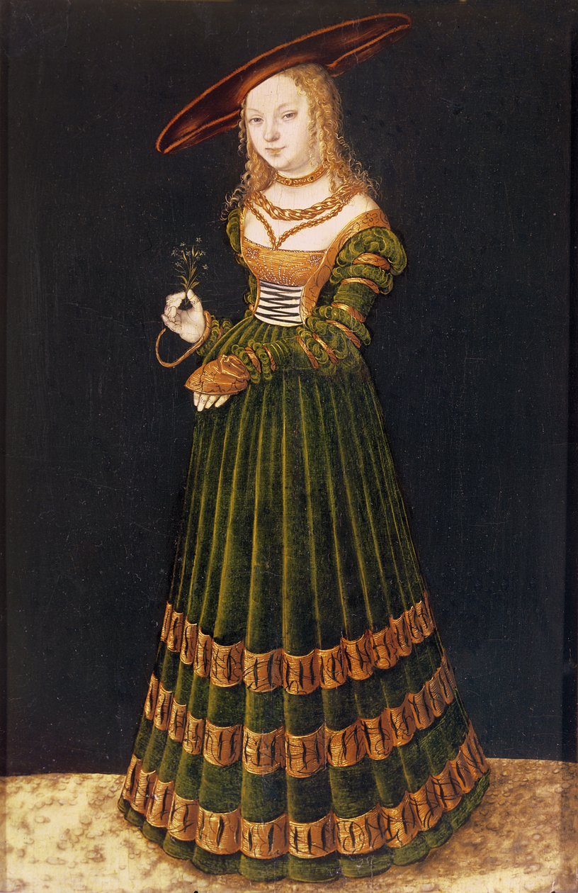 Ung jente som holder blomster, 1526 av Lucas Cranach the Elder