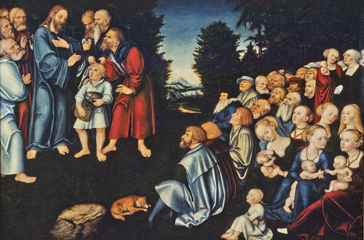 Miraklet med de fem brødene og to fiskene av Lucas Cranach the Elder