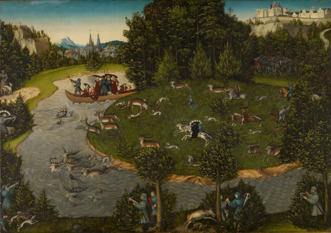 En hjortjakt med Frederick III, kurfyrsten i Sachsen, Frederick den vise av Lucas Cranach the Elder