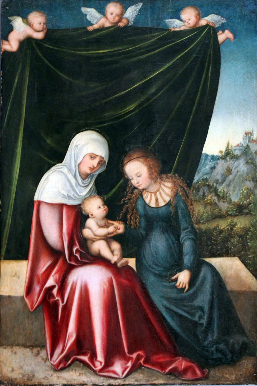 St. Anna Selbdritt på steinbenken av Lucas Cranach the Elder