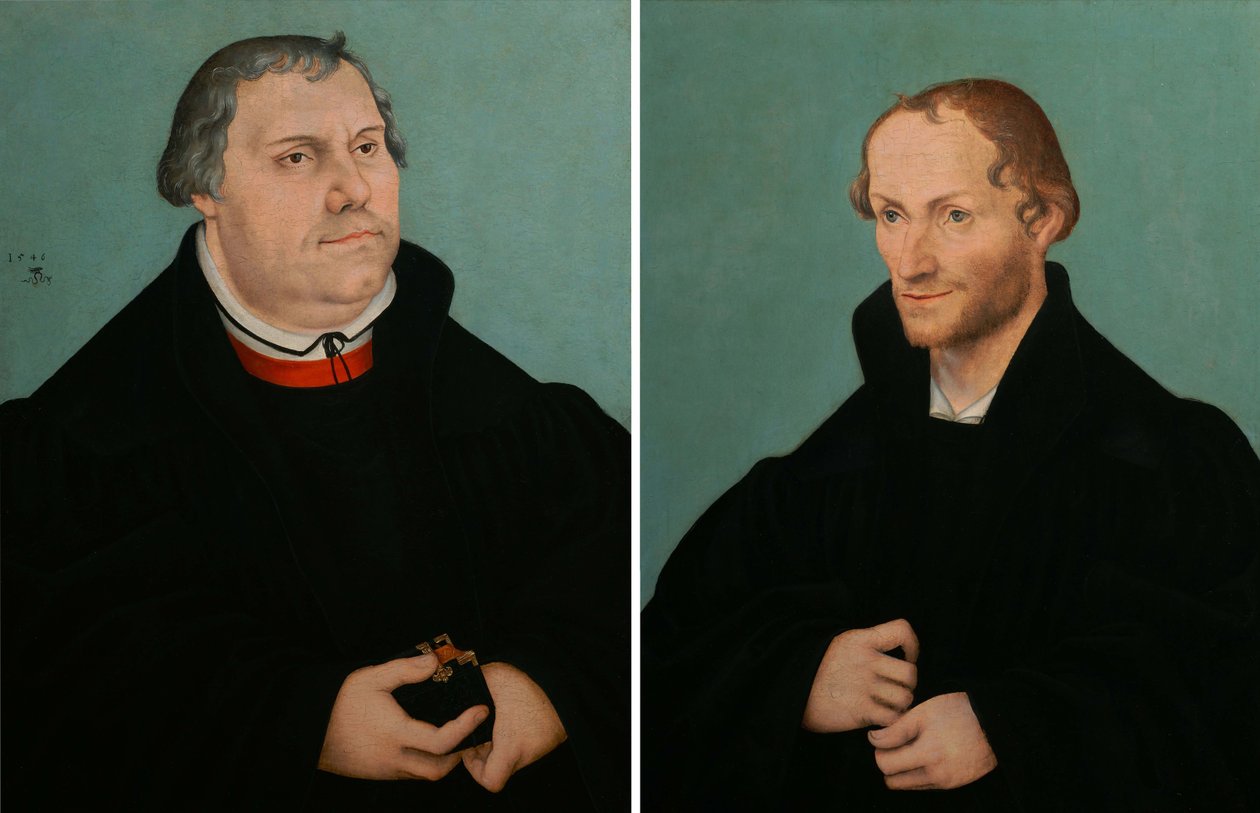 Portrett av Martin Luther og Portrett av Philippe Melanchthon av Lucas Cranach the Younger  