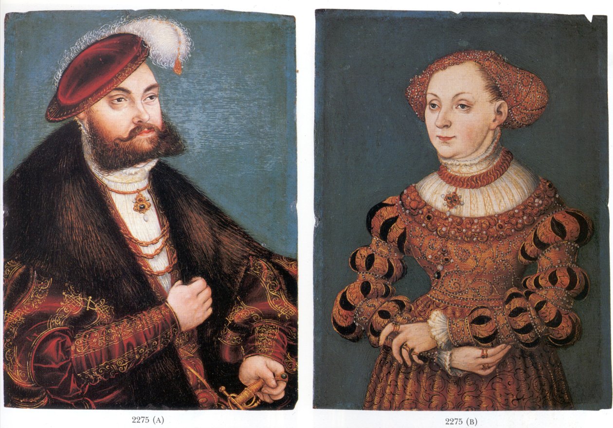 Dobbeltportrett av kurfyrsten Johann Friedrich von Sachsen og kona Sibylle von Cleve av Lucas Cranach the Younger