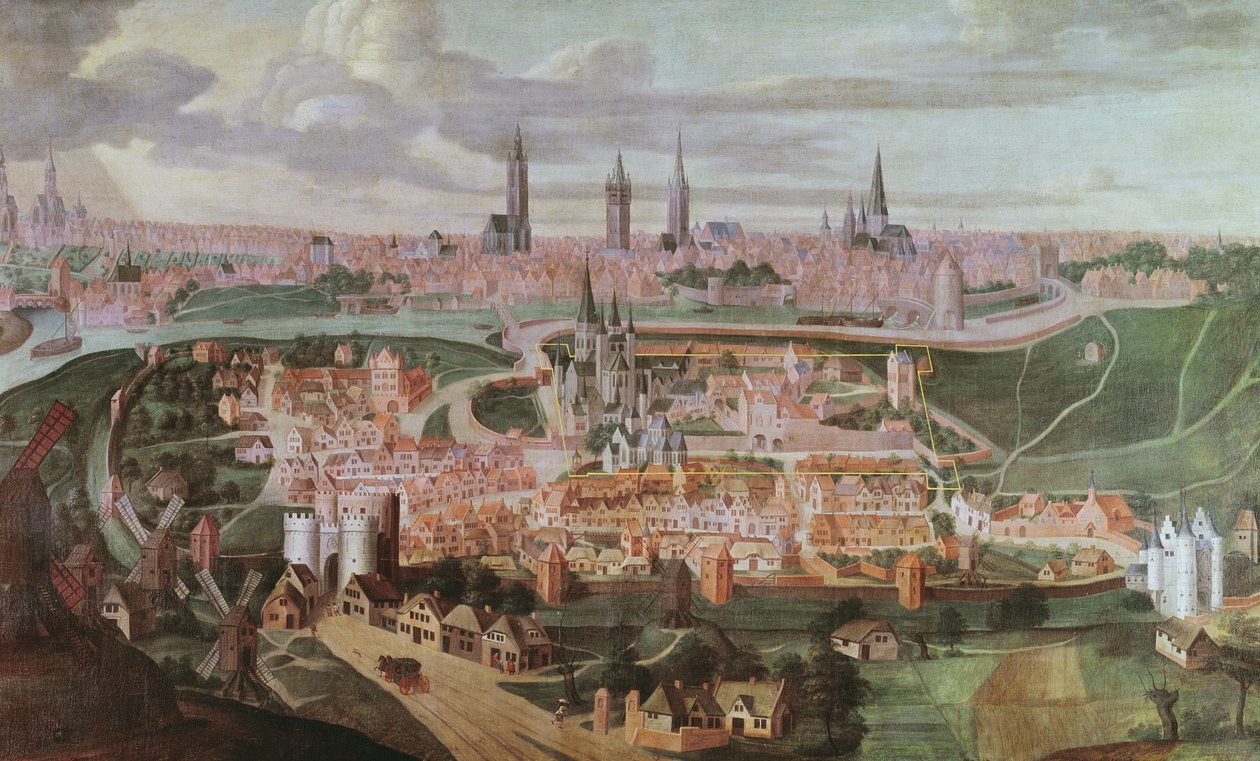 Panoramautsikt over byen Gent på slutten av 1500-tallet av Lucas de Heere