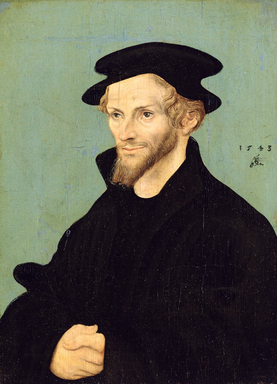 Portrett av Philipp Melanchthon (1479-1560), 1543 (olje på lerret) av Lucas studio of Cranach