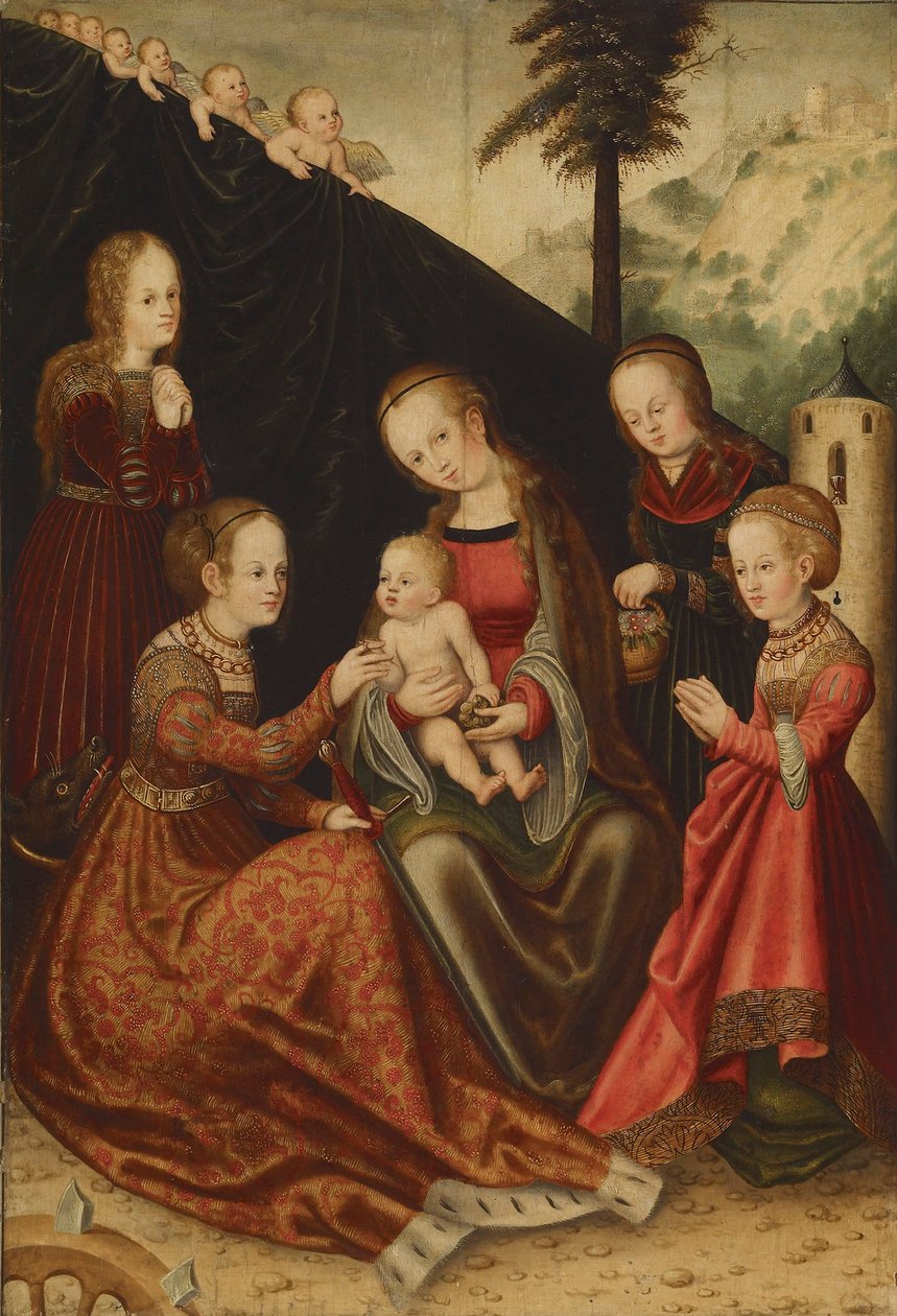 Mystisk ekteskap av Saint Catherine, 1500-tallet av Lucas Cranach the Elder