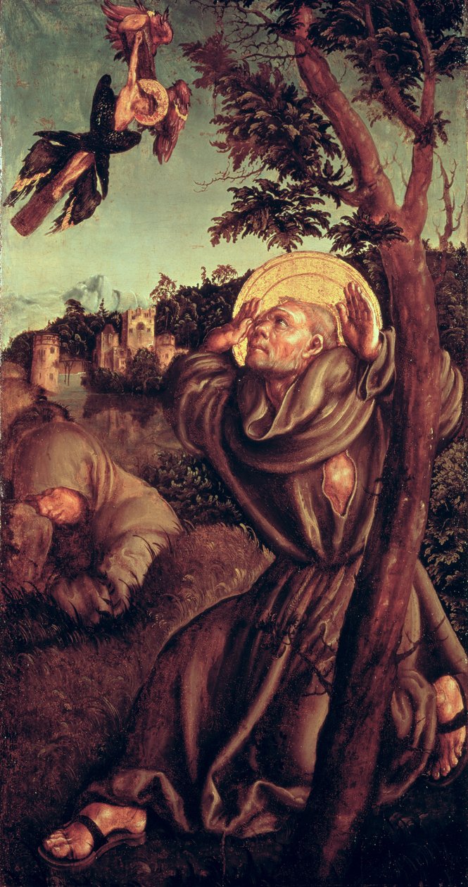 St.Francis mottar Stigmata av Lucas Cranach the Elder