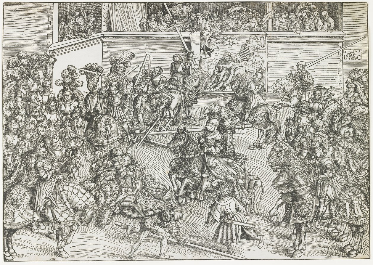 Den andre turneringen med billedvev av Samson og løven, 1509 av Lucas Cranach the Elder
