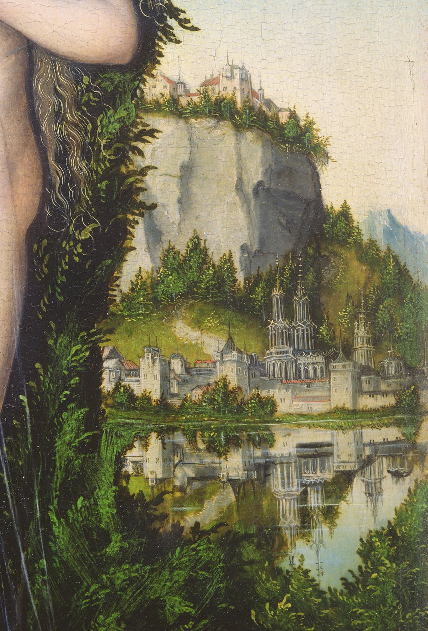 Venus står i et landskap, detalj av landskapet, 1529, av Lucas Cranach the Elder
