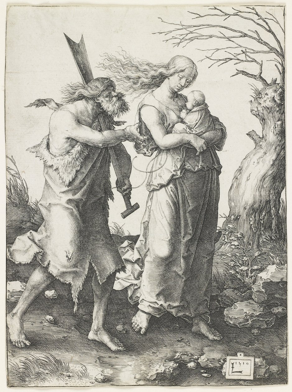 Adam og Eva etter deres utvisning fra paradiset, 1510 av Lucas van Leyden