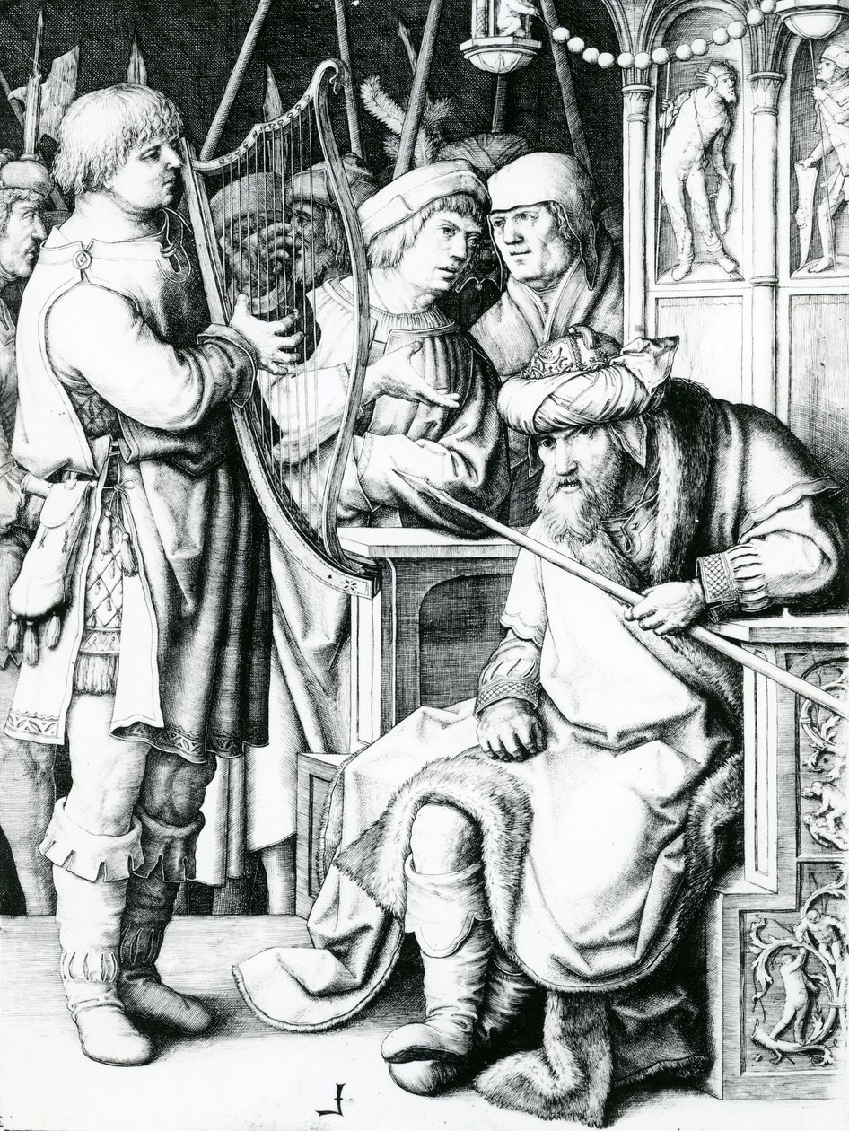 David spiller harpe for Saul av Lucas van Leyden