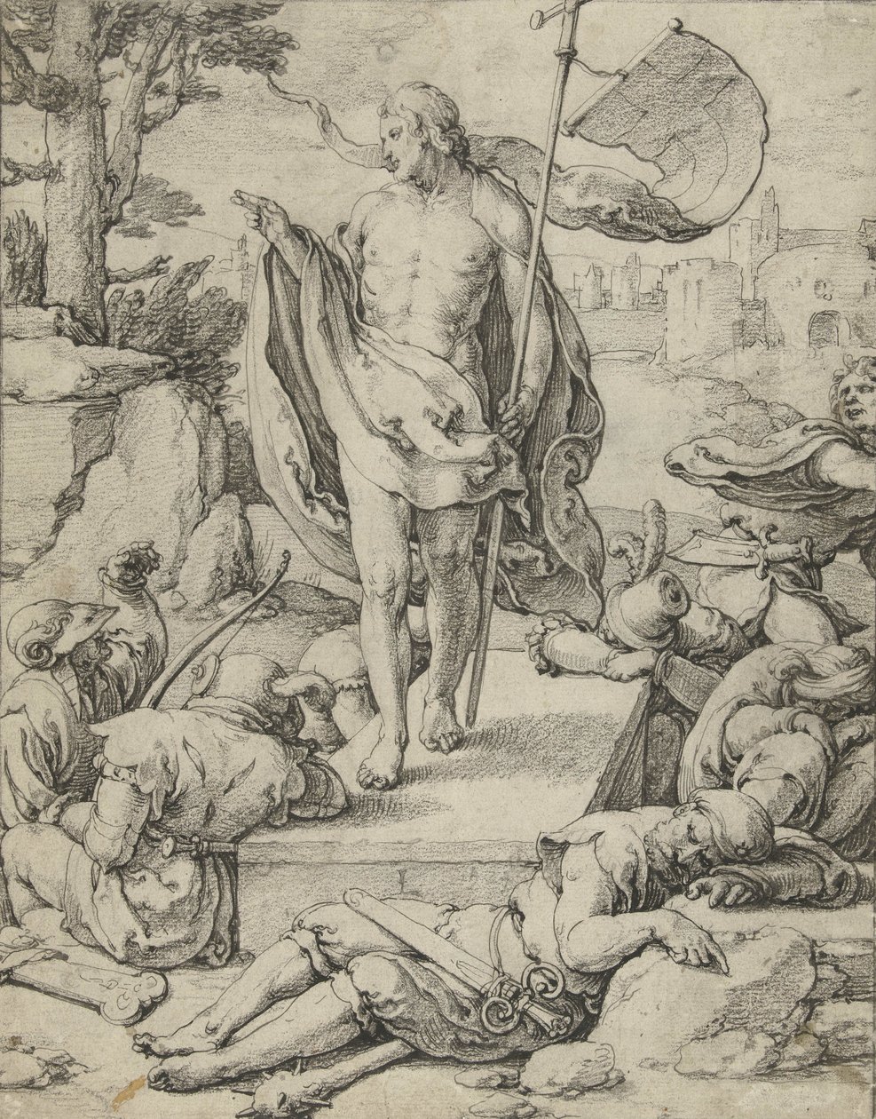 Oppstandelsen, ca. 1529-33 av Lucas van Leyden