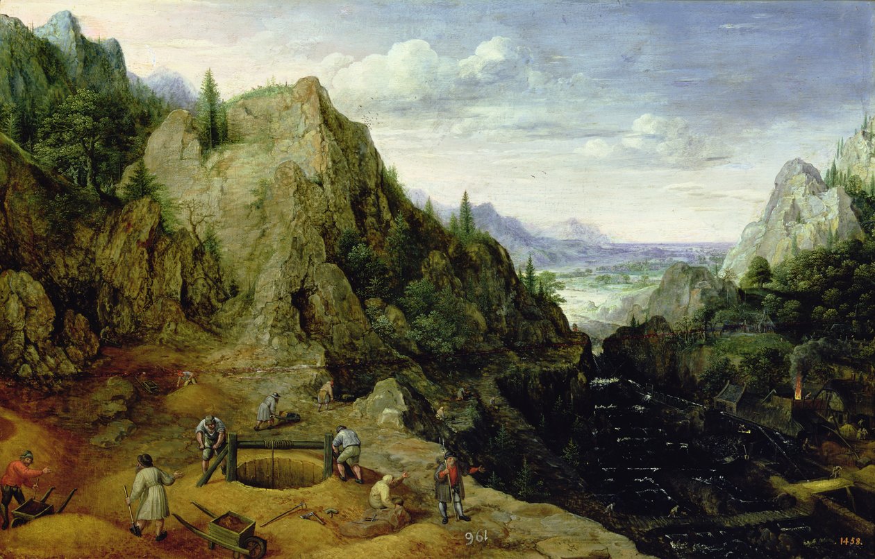 Landskap med et støperi, 1595 av Lucas van Valckenborch