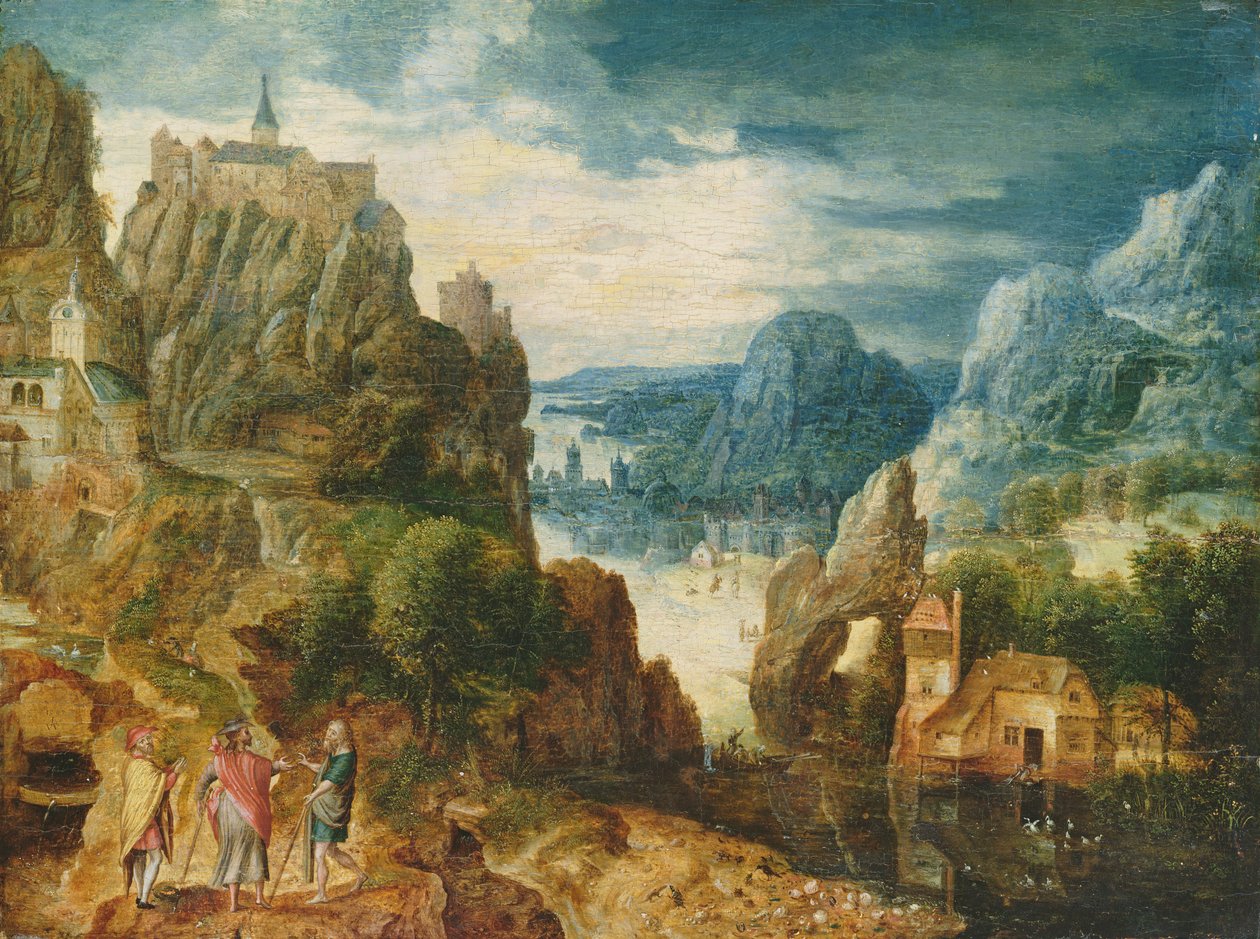 Fjelllandskap med veien til Emmaus, 1597 av Lucas van Valckenborch