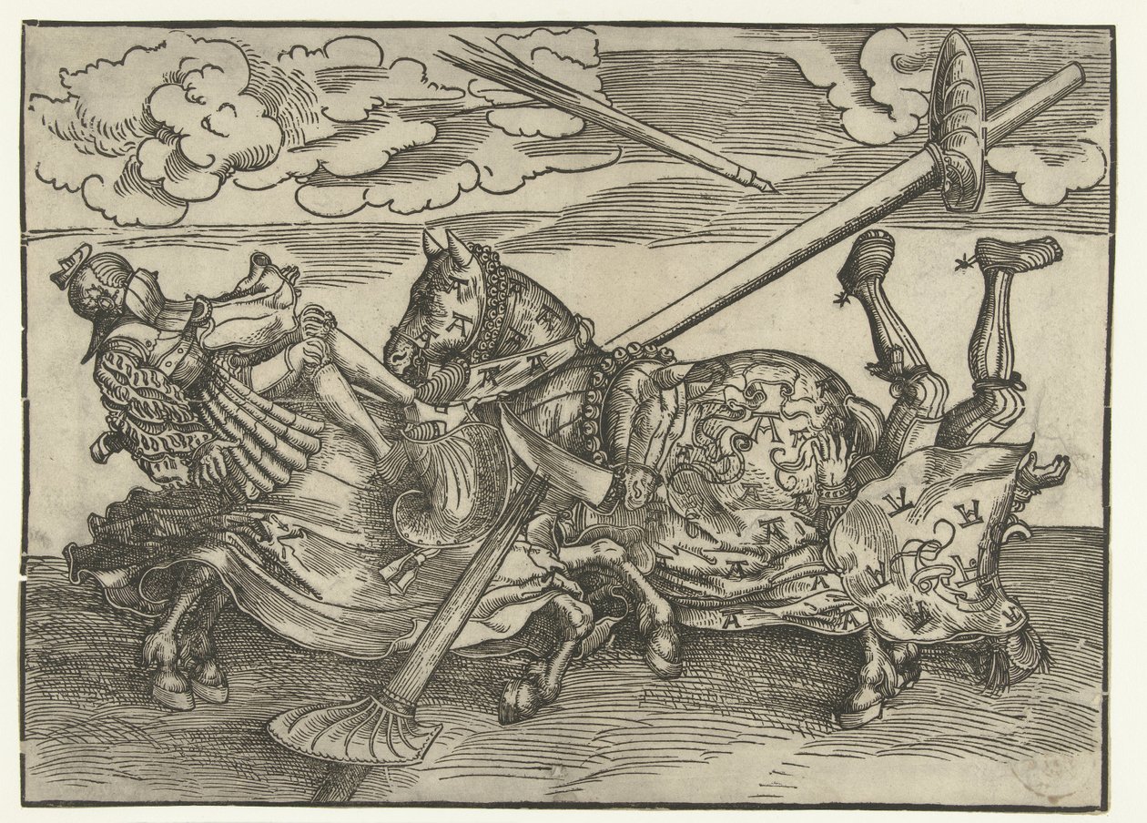 Tysk turnering med to adelsmenn som riddere til hest av Lucas Cranach