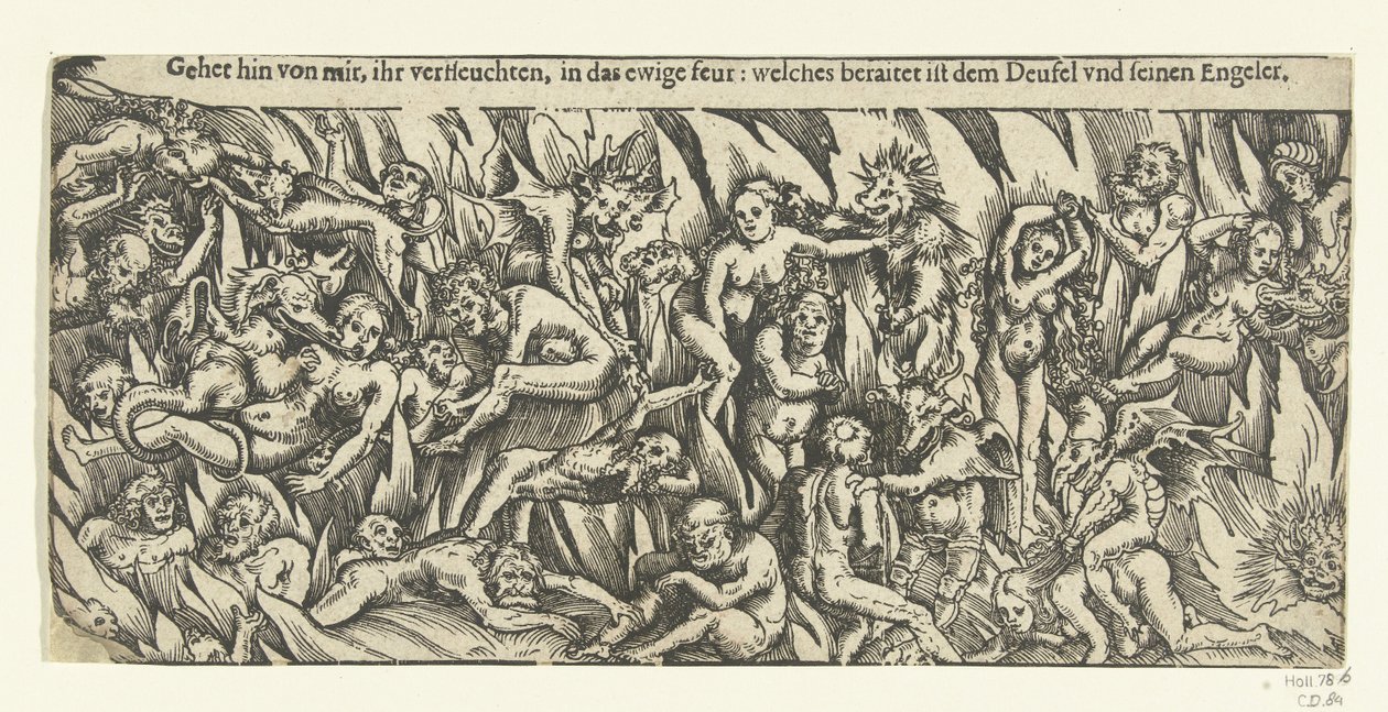 Helvete med demoner og de fordømte i den evige ilden av Lucas Cranach