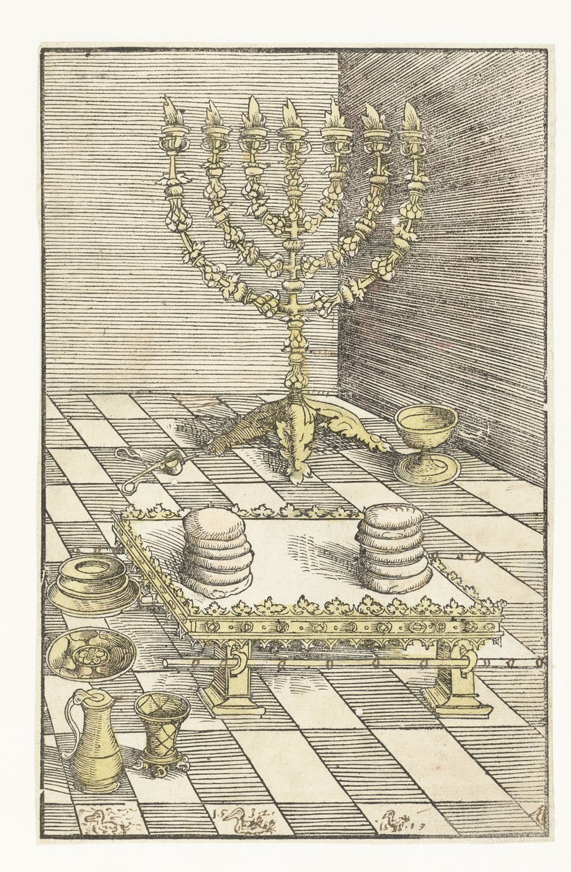 Sjuarmet lysestake og bord med showbrødet av Lucas Cranach