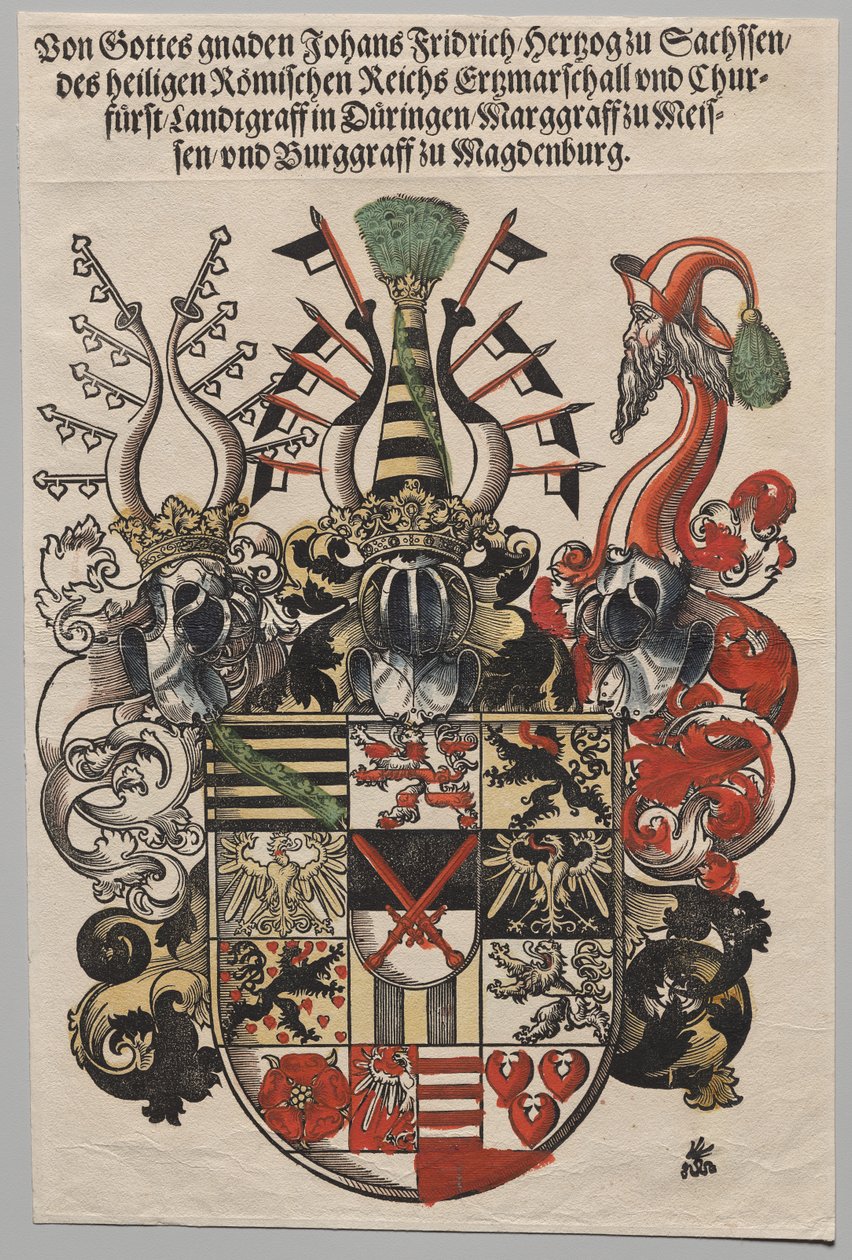 Våpenskjold til John Frederic, kurfyrst av Sachsen, kalt Storsint av Lucas Cranach