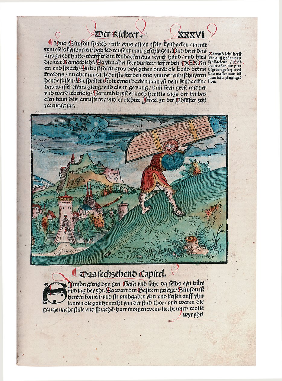 Illustrasjon fra Det gamle testamente, del II, Joshua - Esther, fra Bibelen, oversatt av Martin Luther, Wittemberg, 1524 av Lucas Cranach
