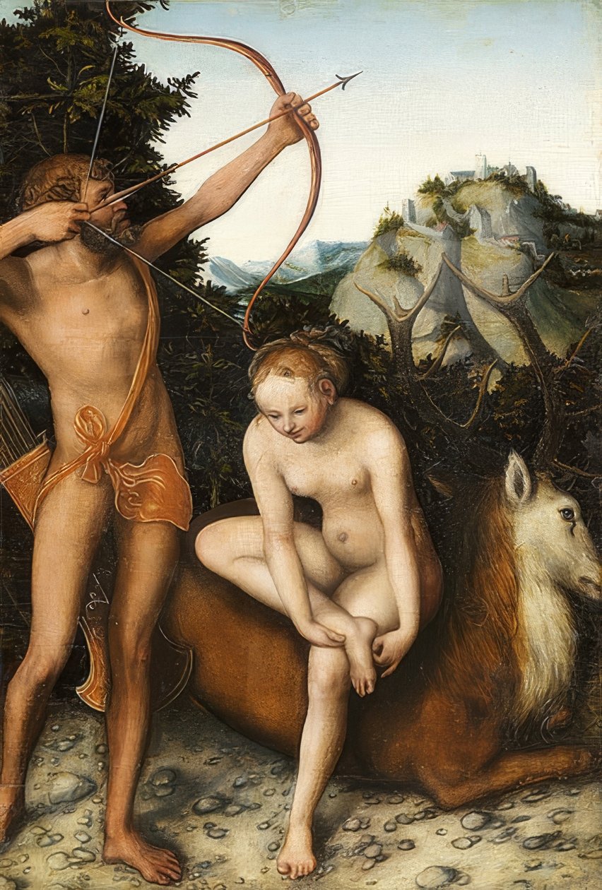 Apollo og Diana. Rundt 1530 av Lucas Cranach the Elder