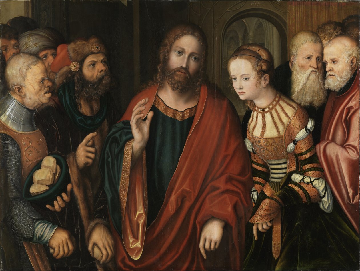 Kristus og kvinnen tatt i utroskap av Lucas Cranach the Elder