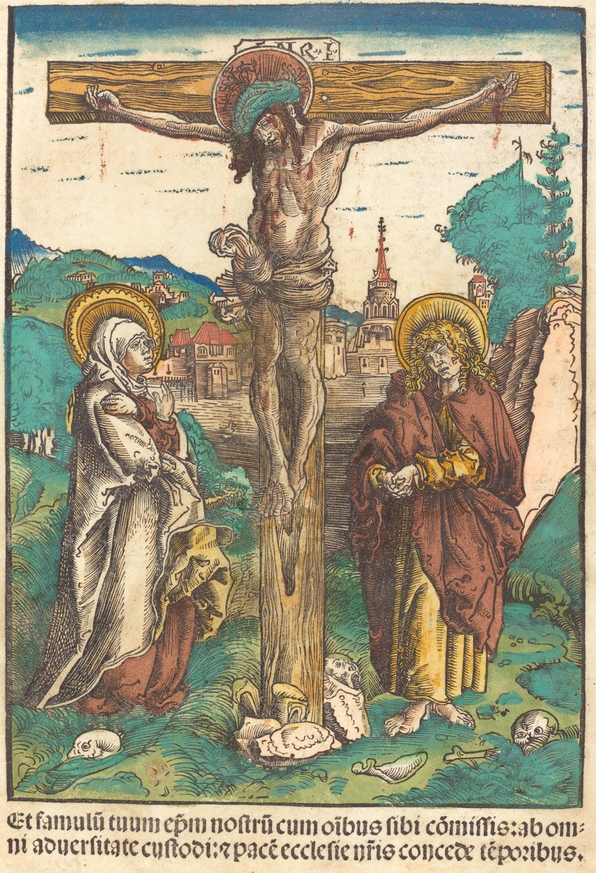 Kristus på korset mellom jomfruen og den hellige Johannes av Lucas Cranach the Elder