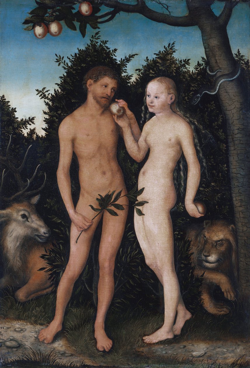 Engelsk: Adam og Eva i paradis (Fallet) Adam og Eva i paradis (Fallet) av Lucas Cranach the Elder