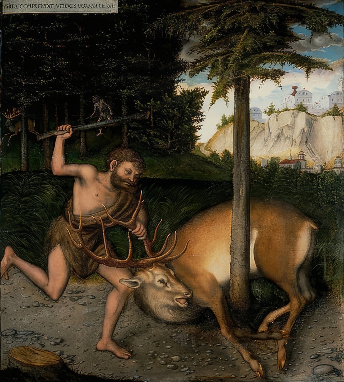 Hercules og Kerynite Doe. Fra serien av Herkules gjerninger. Etter 1537 av Lucas Cranach the Elder