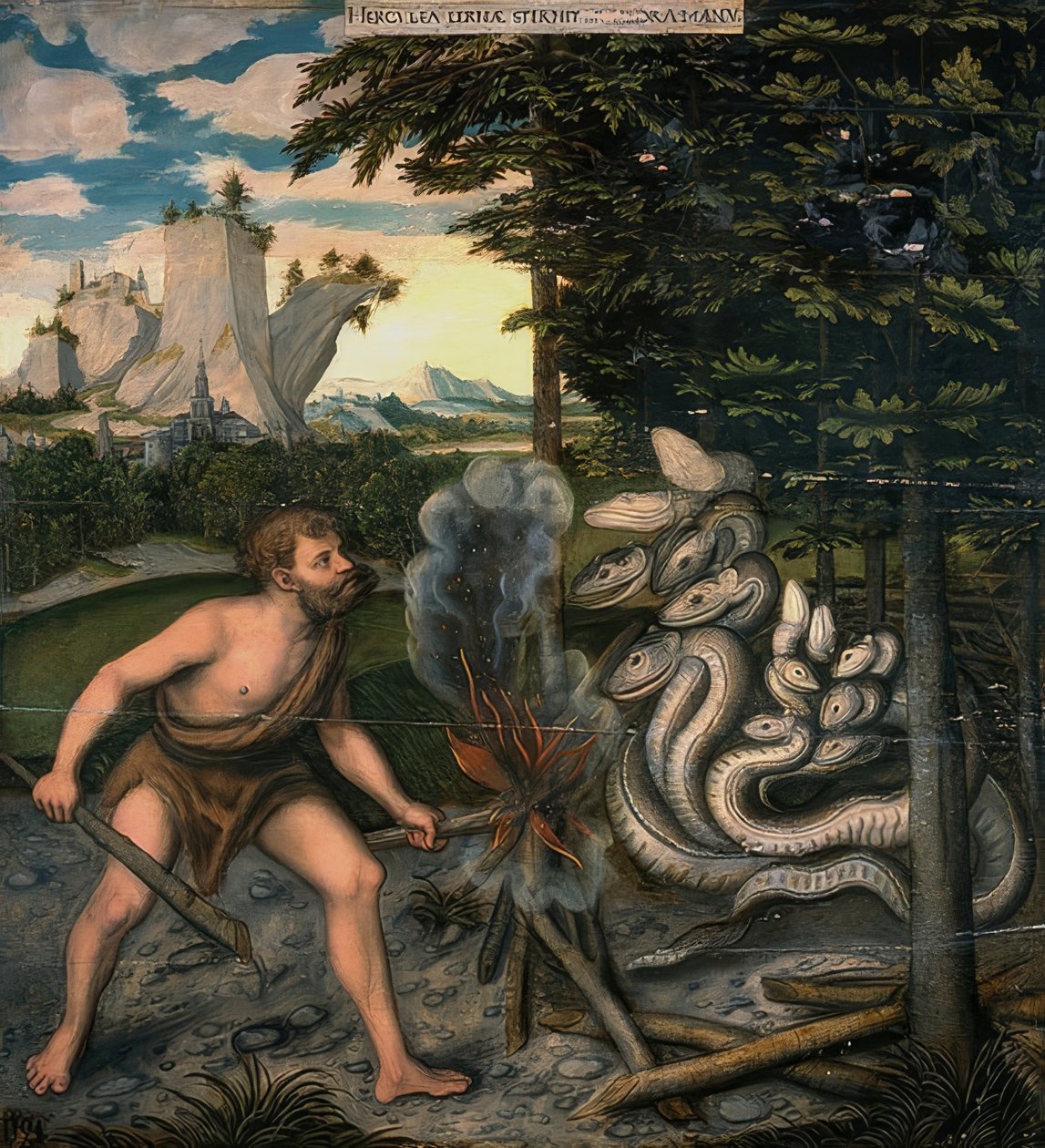 Herkules og den lerneiske slange. Fra serien av Herkules gjerninger. Etter 1537 av Lucas Cranach the Elder