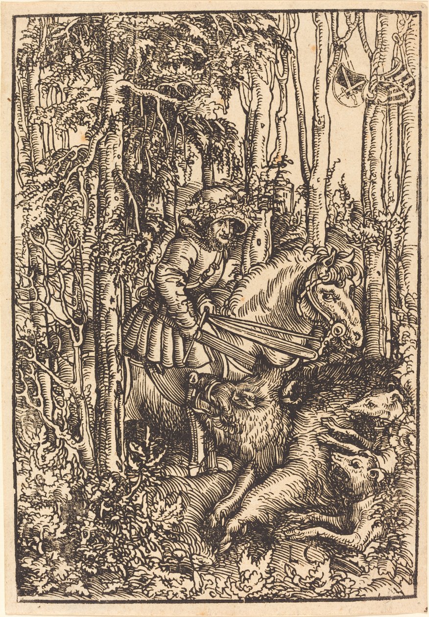 Jeger til hest på jakt etter villsvin av Lucas Cranach the Elder