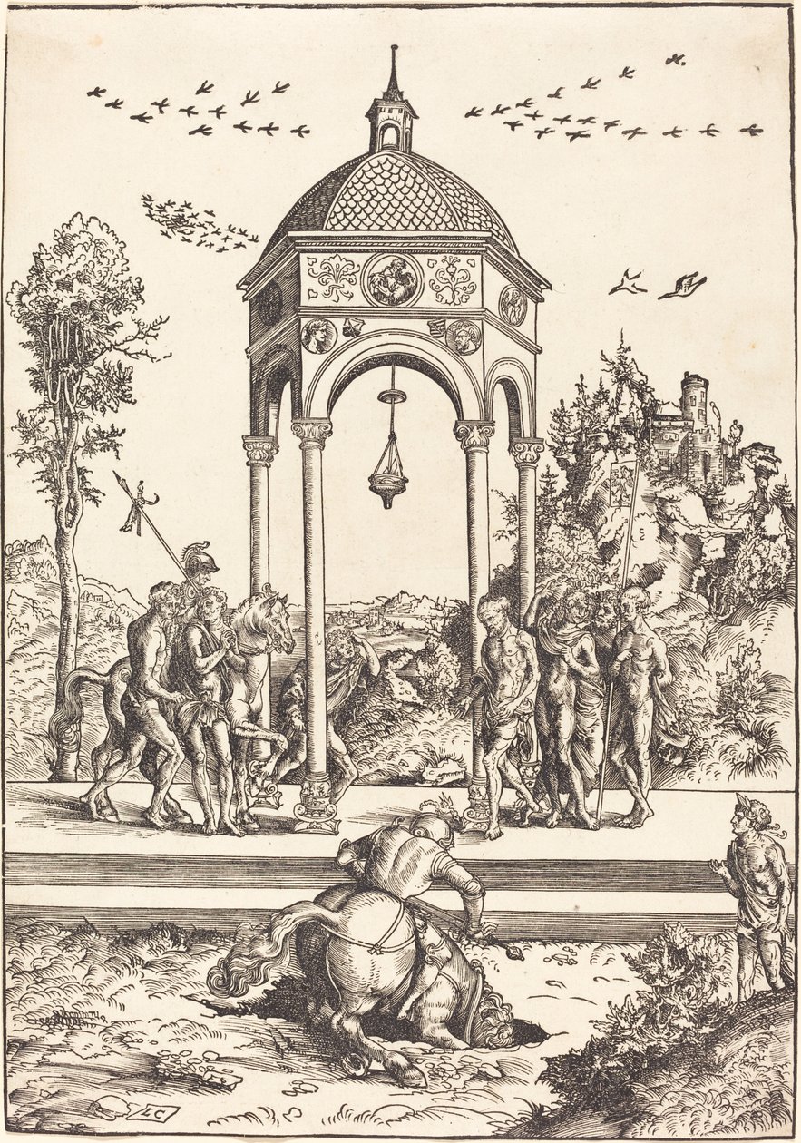 Marcus Curtius stuper inn i kløften av Lucas Cranach the Elder