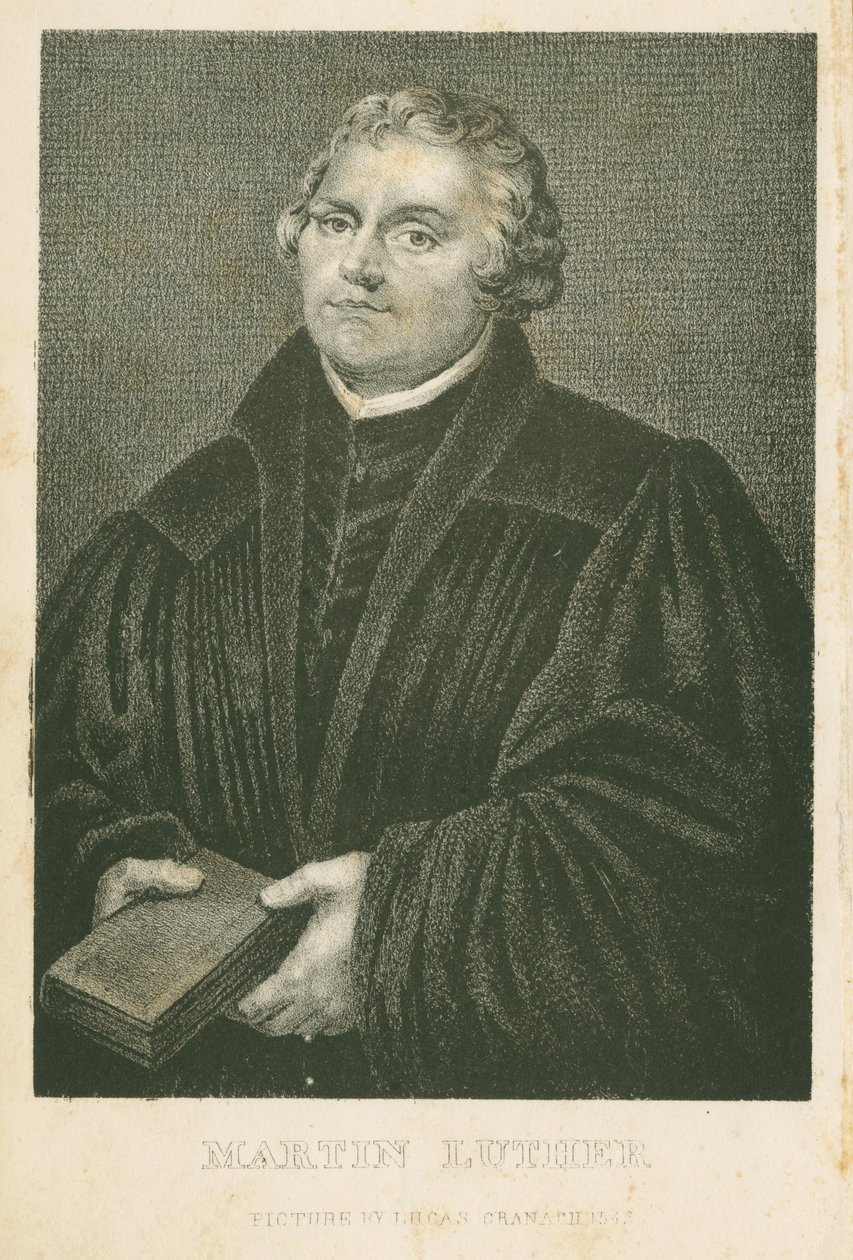 Martin Luther, litografi av James Weber (ca. 1824-86), ca. 1850 av Lucas Cranach the Elder