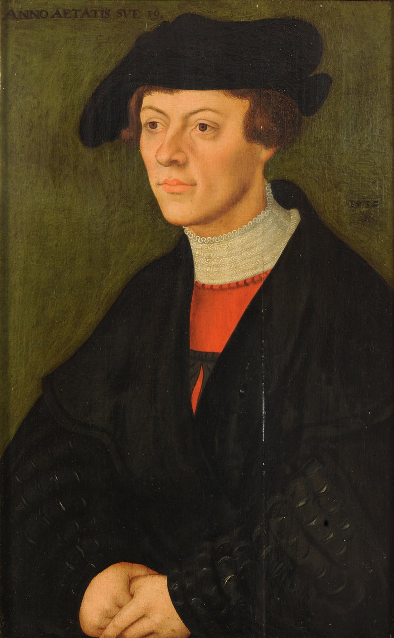 Portrett av en 19 år gammel ung mann i svarte klær av Lucas Cranach the Elder