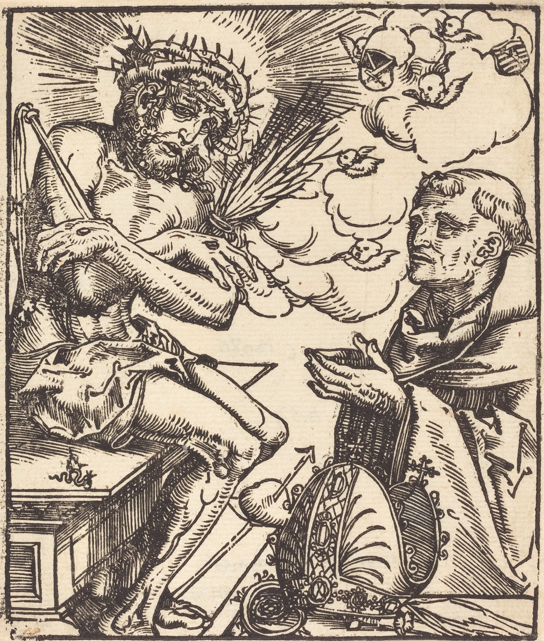 Saint Bernard som tilber sorgens mann av Lucas Cranach the Elder