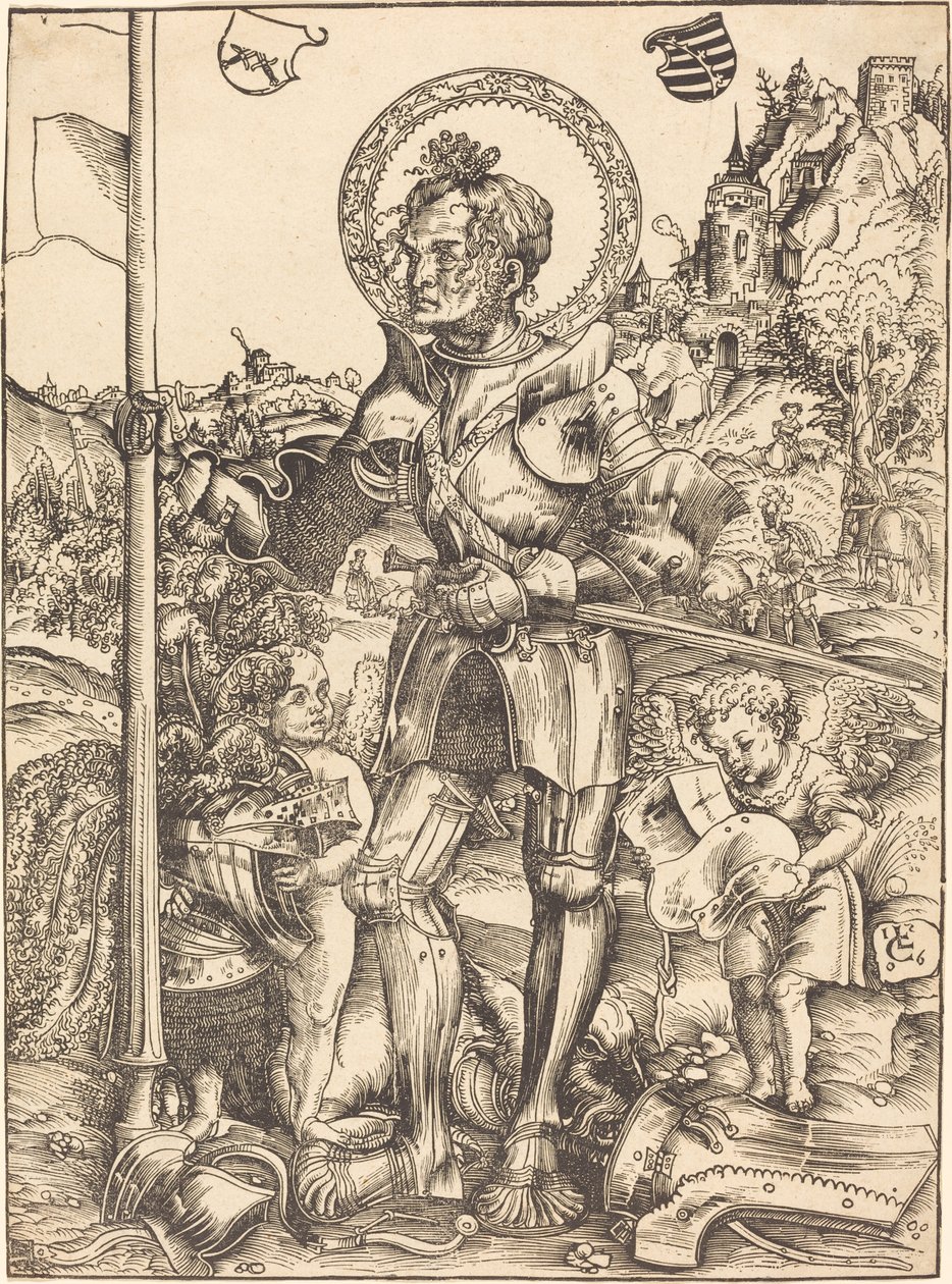 Saint George stående, med to engler av Lucas Cranach the Elder