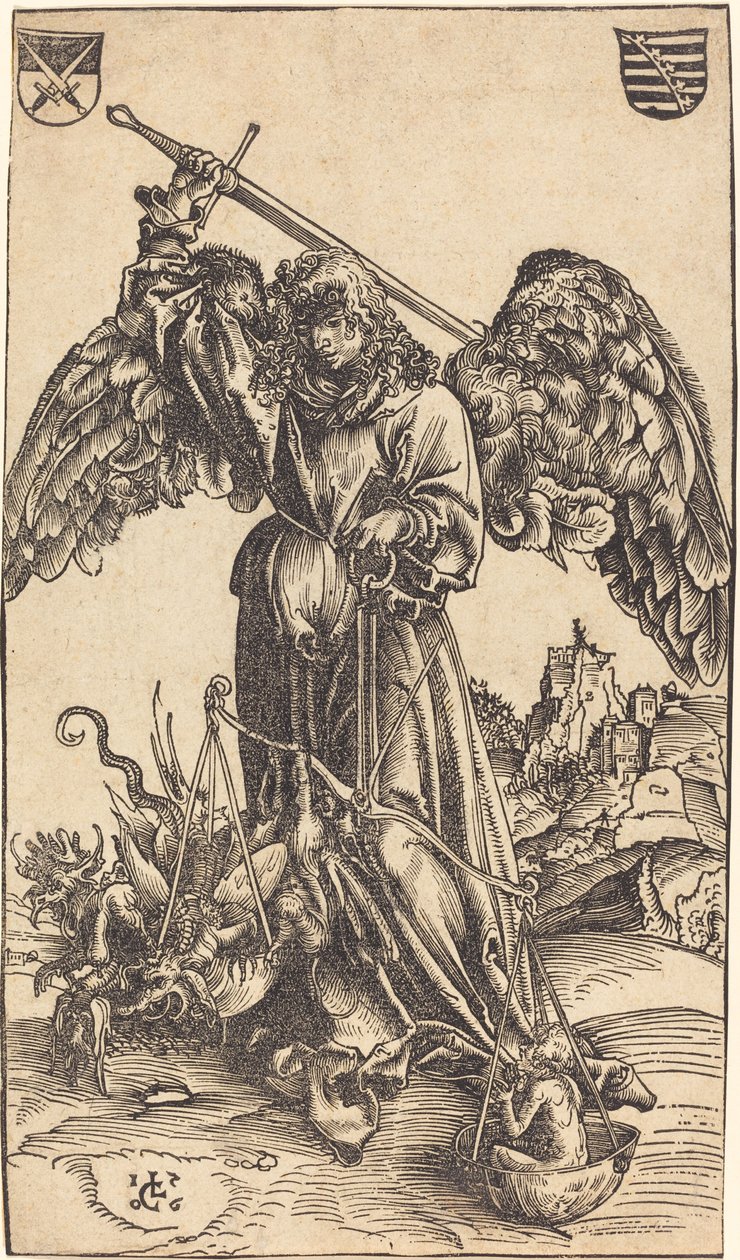 Erkeengelen Michael veier en sjel av Lucas Cranach the Elder