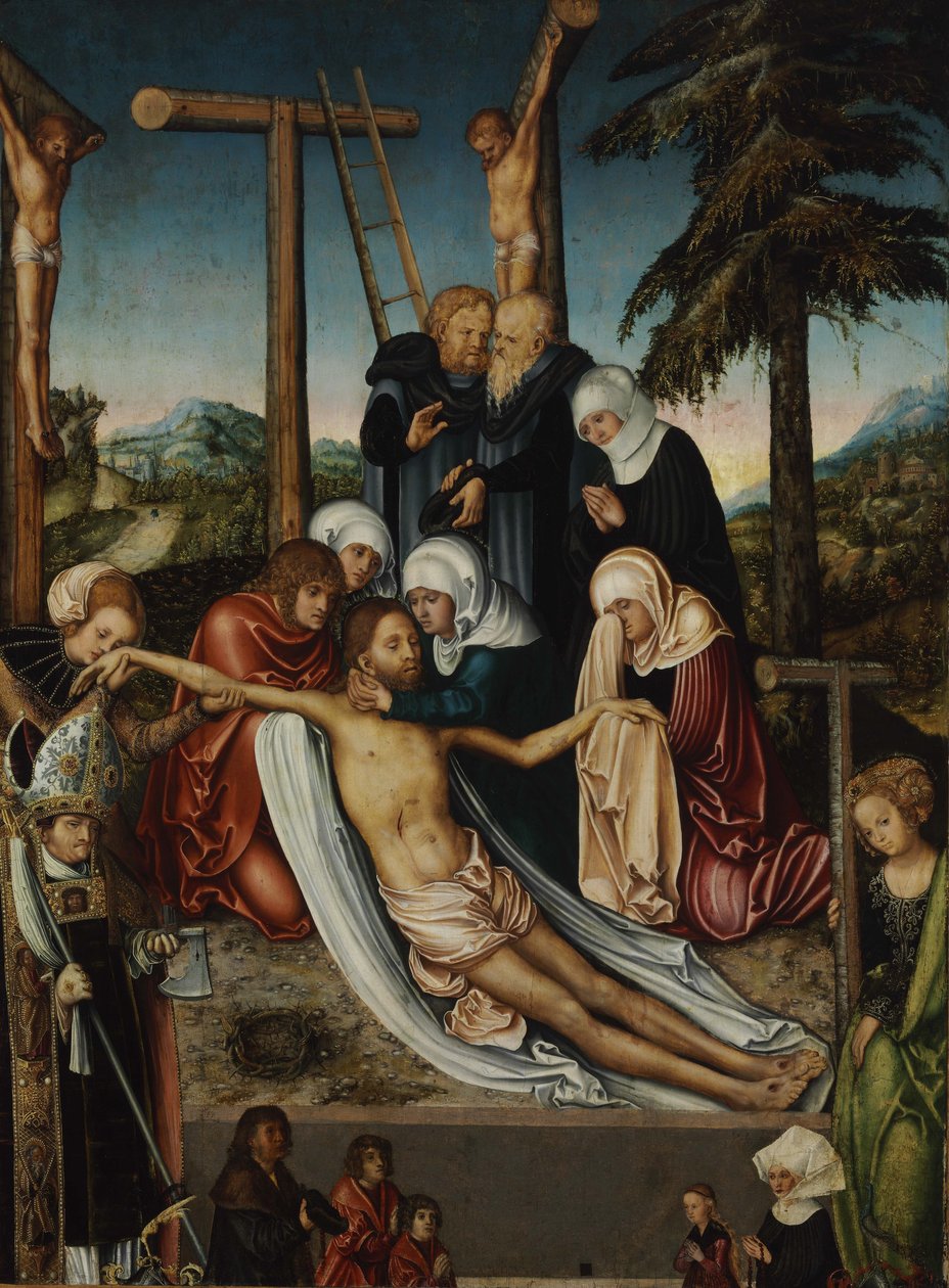 Klagesangen over Kristus med de hellige Wolfgang og Helena, ca. 1525 av Lucas Cranach the Elder