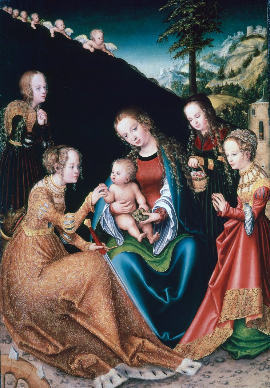 Det mystiske ekteskapet til St Catherine, 1516-1518 av Lucas Cranach the Elder