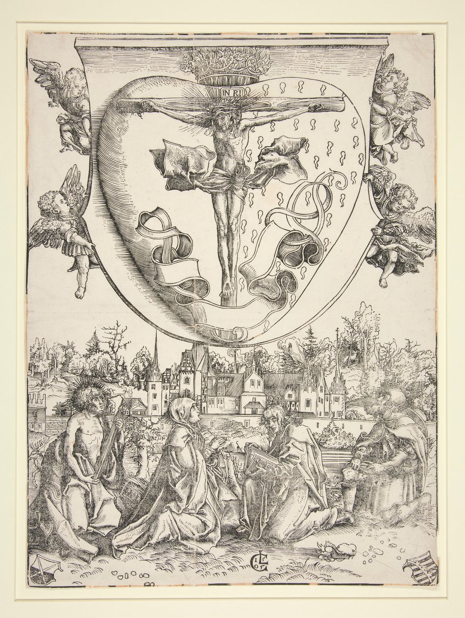 Jomfruen, Saint John, Saint Lawrence og Saint Roch med armene til det hellige hjerte av Lucas Cranach the Elder