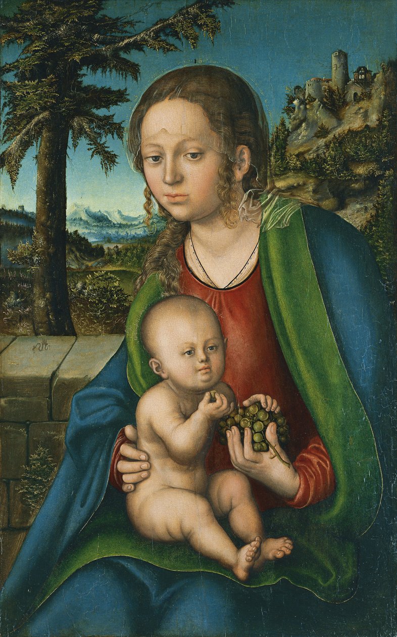 Jomfruen med barn med en drueklase, ca 1509-1510 av Lucas Cranach the Elder